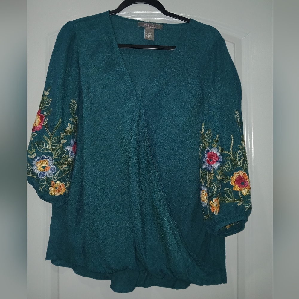 Embroidered Teal Women's Top